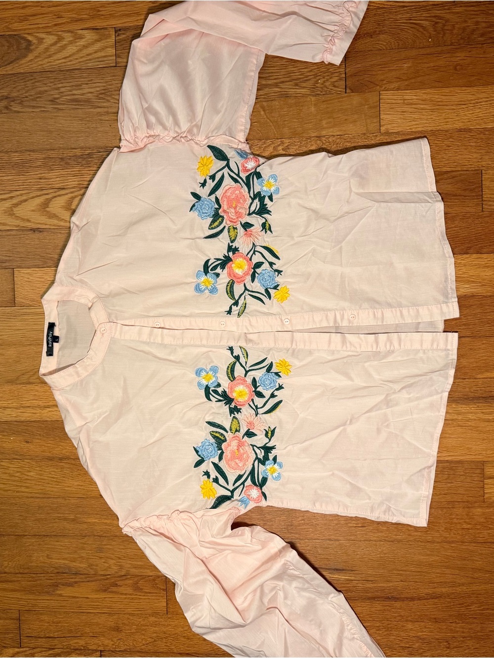 Light Pink Floral Embroidered Button-Front Blouse